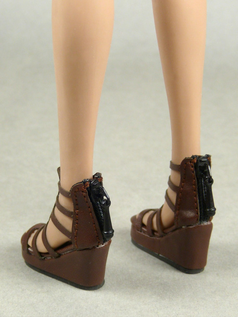Nouveau Toys 1/6 Shoes Series - 1/6 Scale Female Dark Brown Gladiator Wedge Heel Shoes
